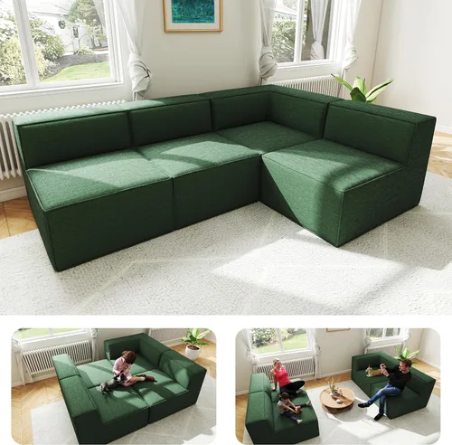 Miniatura 24 de Sofá Seccional Comprimido de 106" Sofás Modulares en Forma de L con Chaise, Espuma de Alta Densidad Sin Ensamblaje Requerido, 4 Piezas