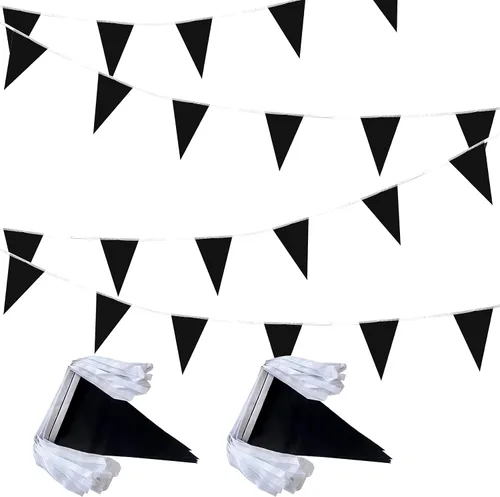 Banderines negros de 100 pies, banderas colgantes triangulares, decoraciones de fiesta para gran apertura, cumpleaños de niños, carnaval, 60 unidades