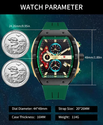 Miniatura 4 de Relojes para hombre con correa de silicona analógico de cuarzo impermeable cronógrafo luminoso Tonneau relojes para hombre, vestido deportivo