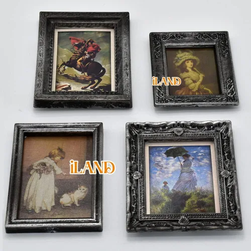Miniatura 4 de iLAND Accesorios de casa de muñecas en miniatura para muebles de casa de muñecas a escala 1:12, marcos de casa de muñecas con juego de pinturas