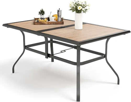 Miniatura 9 de MFSTUDIO Mesa de bistró cuadrada de 37" para el patio, mesa de comedor, muebles de exterior, mesa de jardín, imitación de superficie de madera