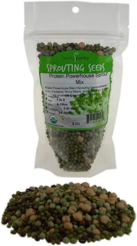 Protein Powerhouse - Mezcla de semillas para brotes: 8 onzas, orgánica, sin OMG, brotes germinantes, almacenamiento de alimentos. Brotes de alto