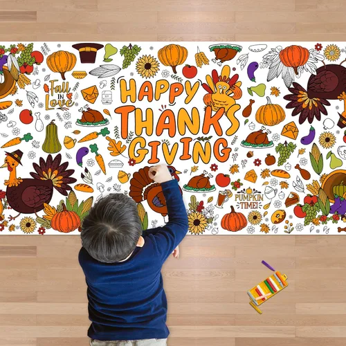 OHOME Póster Gigante para Colorear de Acción de Gracias/Mantel - Manualidades de Acción de Gracias para Niños - 30 x 72 Pulgadas Pancarta de Papel