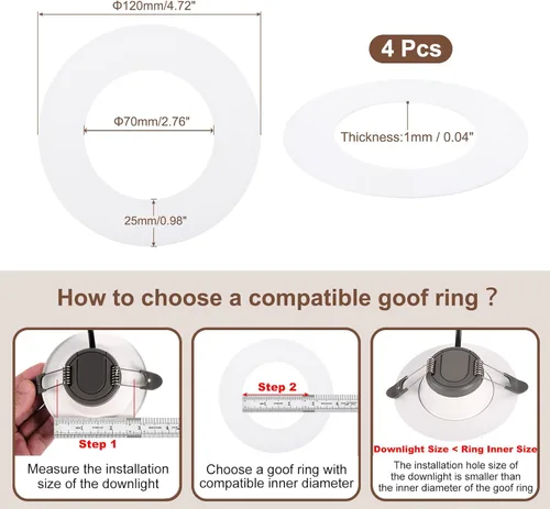 Miniatura 3 de Goof - Anillo de moldura para luces empotradas de 3 pulgadas, paquete de 4 cubiertas de anillo de 2.99 pulgadas de diámetro interior, 4.72 pulgadas