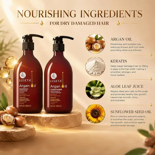 Miniatura 4 de Luseta - Juego de champú y acondicionador de aceite de argán, sin sulfatos, para tratar la pérdida de cabello, ideal para cabello dañado, fino, seco