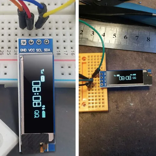 Miniatura 7 de Dorhea 2 unids 0.91 OLED I2C módulo de pantalla IIC 0.91 pulgadas I2C SSD1306 LED DC módulo azul I2C LCD 128x32 controlador de pantalla compatible