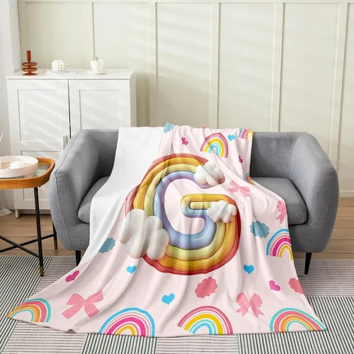 Miniatura 24 de Erosebridal Rainbow English Alphabet Fleece Throw Blanket 40"x50" - Ultra-Soft for Couch Sofa Bed,Cartoon Letters Flannel Blanket,Love Hearts Fuzzy