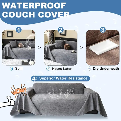 Miniatura 185 de STACYPIK Funda de sofá gris impermeable para perros, funda de sofá antideslizante para sofá de 3 cojines, funda seccional lavable para forma de L