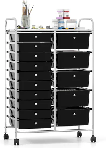 Miniatura 28 de Giantex - Carrito de almacenamiento rodante con 10 cajones con ruedas, asa, cajones removibles, unidad de almacenamiento organizadora móvil, carrito
