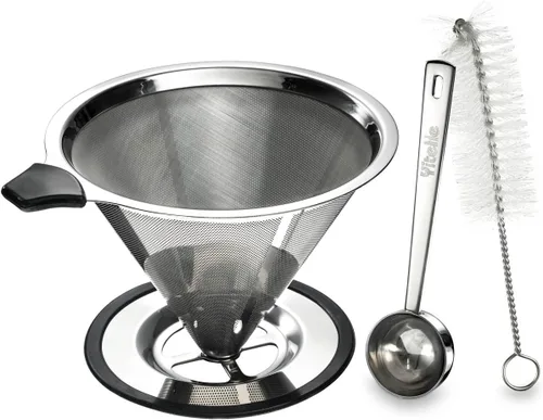Miniatura 2 de gotero de cono para café de acero inoxidable con soporte para taza, cuchara y cepillo de limpieza