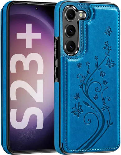 Miniatura 22 de Korecase Funda tipo cartera para Samsung Galaxy S23 con tarjetero, funda clásica de piel con función atril, doble hebilla magnética a prueba