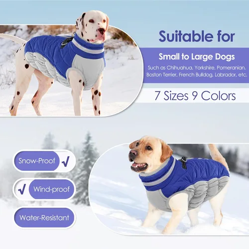 Miniatura 7 de AOFITEE Abrigo para perro, chaquetas cálidas para perros grandes, abrigo reflectante de cuello alto para perros con arnés integrado, impermeable
