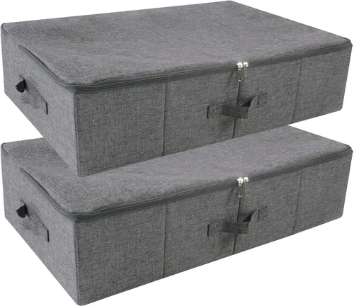 iwill CREATE PRO Paquete de 2, cajas rígidas de almacenamiento debajo de la cama con tapa de cremallera para ropa, sábanas, organizador de mantas,