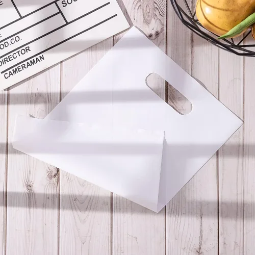 Miniatura 4 de ysmile Pequeña bolsa de compras de plástico blanco para tiendas de pequeñas empresas al por menor de polietileno troquelado con asa Goodie 100 ct