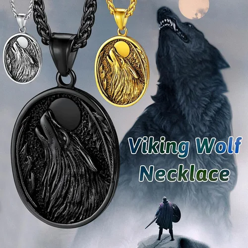 Miniatura 2 de FaithHeart Collar con colgante de lobo vikingo nórdico para hombres y mujeres, acero inoxidable, chapado en oro de 18 quilates, joyería con embalaje