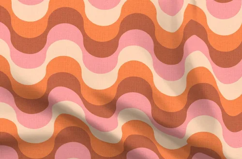 Spoonflower Tela – Ola Vintage Retro Remolino Naranja Rosa Estampado Geométrico en Tela de Gasa Cuarto Gordo, Vestidos de Moda Costura Decoración