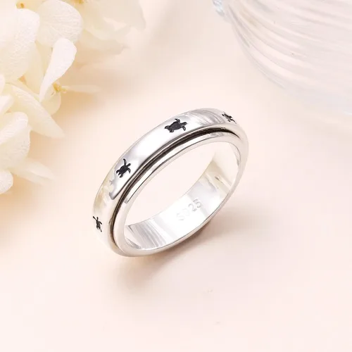 Miniatura 5 de Anillo giratorio de plata de ley S925 para aliviar la ansiedad y la preocupación, anillo inspirador para aliviar el aburrimiento y el autismo
