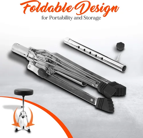 Miniatura 5 de Pyle Taburete de tambor ajustable, portátil con patas de trípode de doble apoyo, asiento acolchado de espuma, perfecto para uso en el escenario
