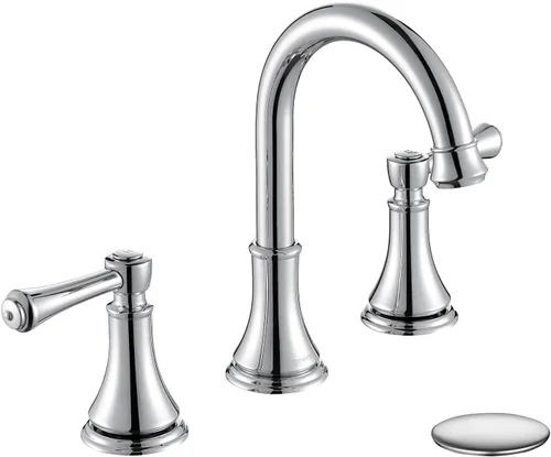TimeArrow Grifo de Lavabo de Baño Cromado de Dos Manijas de 8 Pulgadas Separado con 3 Orificios con Desagüe Pop-Up, Grifo Moderno de Arco Alto para