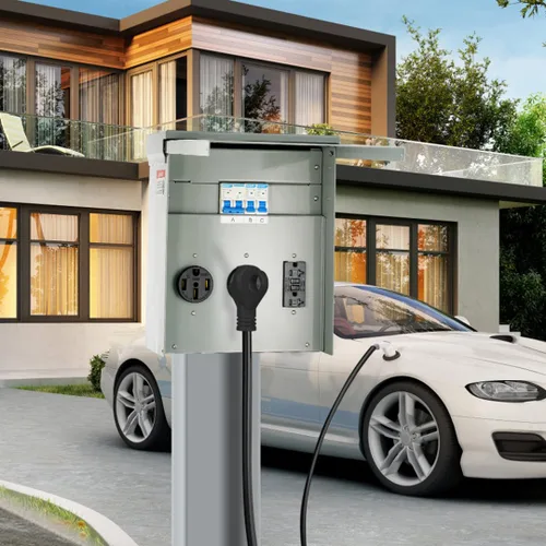 Miniatura 8 de VEVOR Panel de salida de energía temporal, caja de interruptor eléctrico para RV resistente a la intemperie con un receptáculo de 20/30/50 amperios