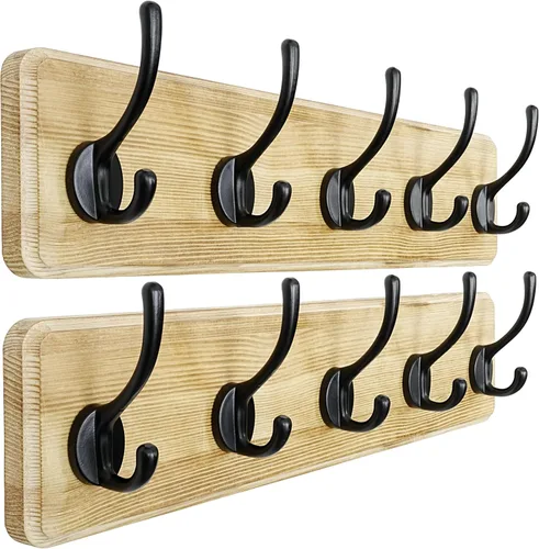 Miniatura 42 de Dseap Perchero de Pared: Moderno, Patentado, Resistente, 17.4" de Largo, Riel Colgador de Madera con 5 Ganchos Dobles para Abrigos de Invierno, Negro