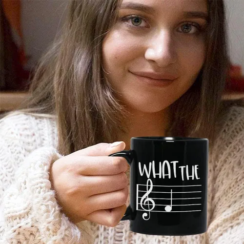 Miniatura 7 de Taza de café musical de 11 onzas, con texto en inglés "What The F Funny Note Sayings", regalo único para profesores musicales, amantes de la música