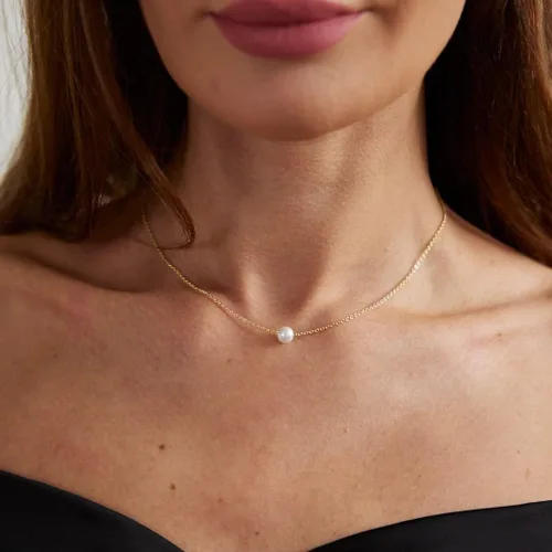 Miniatura 2 de Delicado collar con colgante de perlas para mujer, chapado en oro de 14 quilates, elegante collar de perlas de agua dulce, collar de perlas con clip