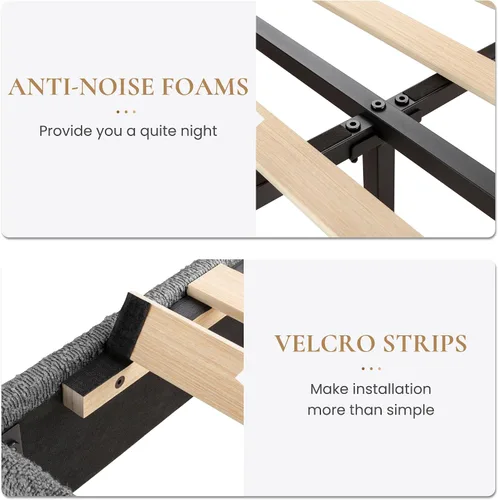 Miniatura 7 de SHA CERLIN - Base de cama con plataforma de tamaño completo con cabecera ajustable y soporte de listones de madera, base de colchón tapizada