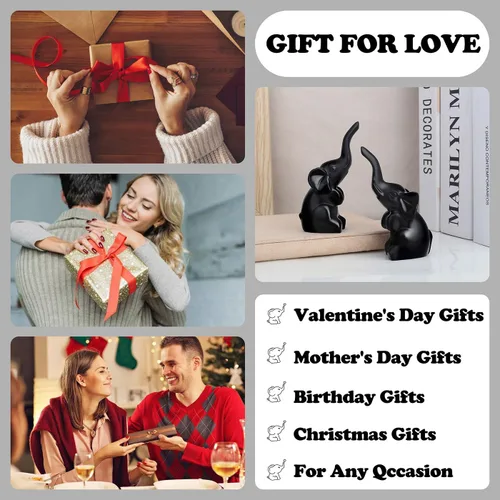 Miniatura 7 de DUQGUHO Mini elefante negro regalos para mujer, estilo moderno, estatua de animal pequeño, 2 piezas de decoración de elefante para estantes
