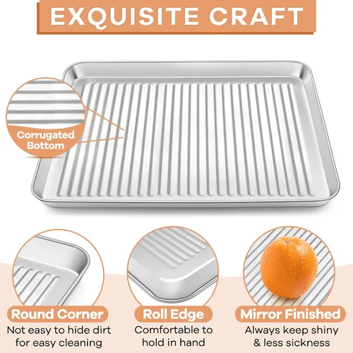 Miniatura 3 de P&P CHEF Bandeja para horno tostador con rejilla de alambre, bandeja para hornear de acero inoxidable, bandeja para tocino y rejilla de enfriamiento