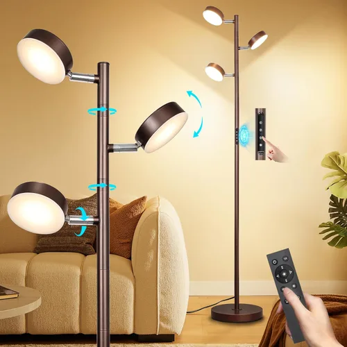 Miniatura 8 de Lámpara de pie de árbol Benaep para sala de estar - Moderna lámpara de pie negra, luz de suelo LED con control remoto y táctil, 3000K-6000K Negro