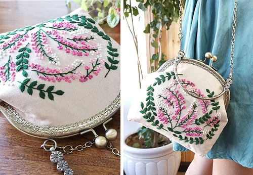 Miniatura 4 de Kits de monedero bordado para principiantes y adultos, hecho a mano, cartera bordada con todos los suministros, Ritmo de melocotón, Cadena