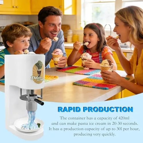 Miniatura 4 de Electric Ice Cream Machine - Commercial Pasta & Fruit Ice Cream Press with 4 Molds - 30L/Hour Output, Perfect for Restaurants, Bars, and Gourmet