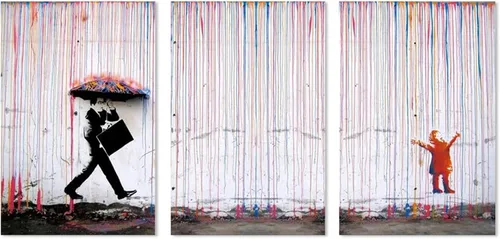 Banksy - Lienzo decorativo para pared: póster colorido de grafiti de lluvia, decoración de pared enmarcada con grafiti de calle, 3 piezas de pintura