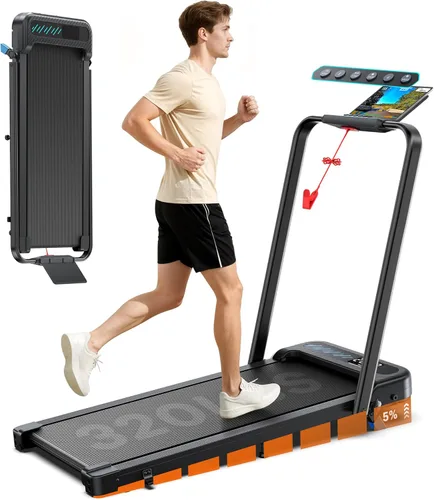 Miniatura 10 de WELLFIT - Caminadora plegable con inclinación automática - Alfombrilla de caminar de escritorio con inclinación del 10%, barra de agarre, capacidad