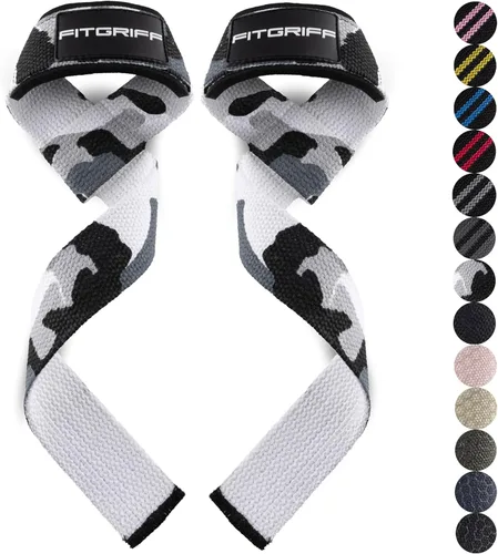 Miniatura 13 de Fitgriff® Correas de muñeca para levantamiento de pesas, gimnasio, peso muerto, entrenamiento (hechas de algodón premium y acolchadas) - Hombres
