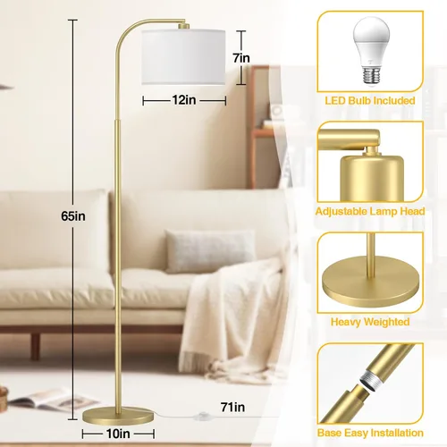 Miniatura 4 de Lámparas de pie de arco para sala de estar con 3 temperaturas de color, lámpara de pie moderna para leer con bombilla de 9 W incluida, lámpara