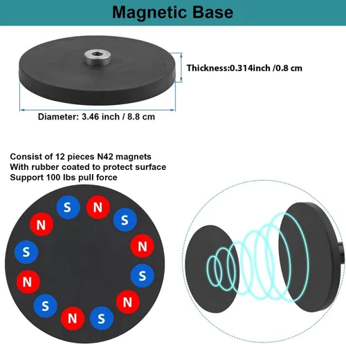 Miniatura 2 de Soporte magnético para teléfono de gimnasio, rótula de metal con base magnética fuerte, soporte para teléfono, accesorios de gimnasio para hombres