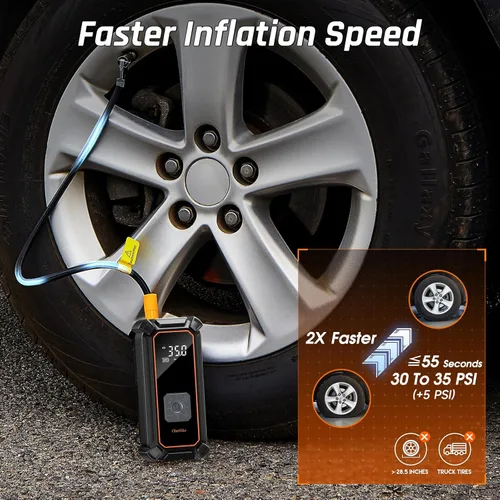 Miniatura 2 de OlarHike Compresor de aire inalámbrico, inflador de neumáticos portátil, 150PSI de doble potencia - 5400 mAh y 12V DC, bomba de aire para neumáticos