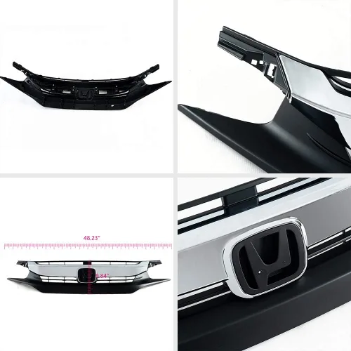 Miniatura 9 de PIT66 Rejilla delantera superior del parachoques en capó negro con cromo compatible con Honda Civic 10th Limousine 2016 2017 2018 parrilla para Civic