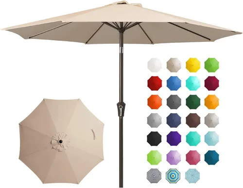 Miniatura 26 de JEAREY Sombrilla de mesa de patio al aire libre de 9 pies con botón de inclinación y manivela, sombrilla de mercado, 8 varillas resistentes, Verde