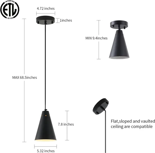 Miniatura 4 de Dijiahua Paquete de 3 lámparas colgantes negras para isla de cocina, pequeños candelabros industriales modernos con pantalla de metal cono, mini