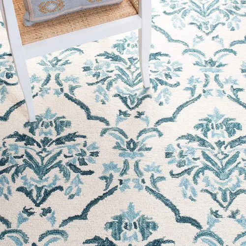Miniatura 7 de SAFAVIEH Suzani Collection SZN205A - Alfombra de pasillo de lana con borlas de 2 pies 3 pulgadas x 8 pies, color marfil y turquesa