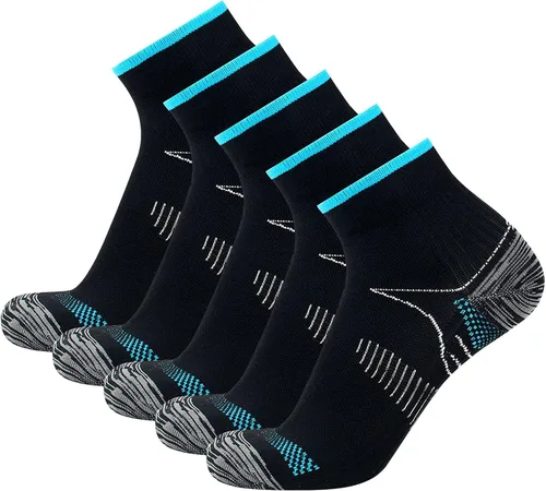 Miniatura 5 de Calcetines de compresión para mujeres y hombres (5 pares) El mejor soporte para tobillo de arco de 15 a 20 mmHg, mejor para correr, ciclismo, Negro