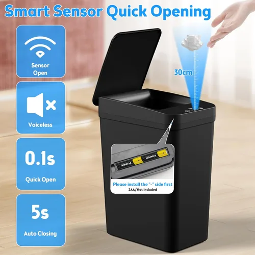 Miniatura 7 de Basurero de baño con tapa, paquete de 2 cubos de basura automáticos sin contacto de 4 y 2.2 galones, pequeño sensor de movimiento, cubo de basura