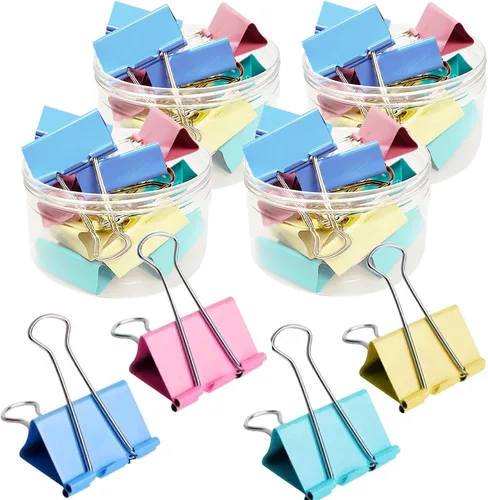 Clips de carpeta extra grandes de 2 pulgadas (paquete de 48), abrazaderas de papel grandes de colores con caja, clips gigantes para carpeta para