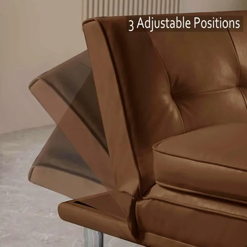 Miniatura 3 de Sofá cama tipo futón moderno de 66.5 pulgadas con patas de metal/2 portavasos, sofá biplaza tapizado plegable convertible, asiento de espuma