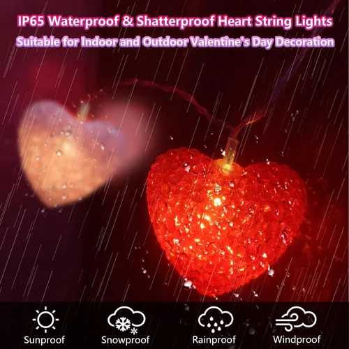 Miniatura 3 de Cadena de luces de San Valentín alimentadas por pilas, 6.8 pies, 10 luces LED de corazón con temporizador remoto, decoración de San Valentín, luz