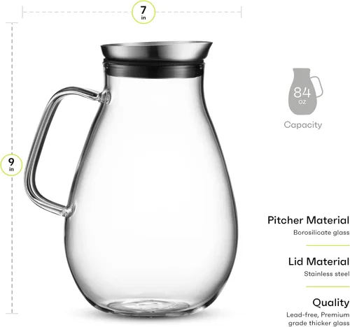 Miniatura 6 de Jarra de vidrio de 84 onzas con tapa de acero inoxidable Hermosa jarra ligera para bebidas con un mango ancho Ideal para bebidas frías