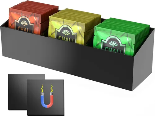 NiHome Organizador magnético de bolsas de té para refrigerador, organizador de almacenamiento de bolsas de té acrílicas para refrigerador, soporte